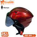Open Face SMS Cap Helmet for Women – Half Face Pelion Helmet with Leather Wind Cover, ABS Shell, Visor Glass – Dame-Dude Open Face Bike Helmet for Motorcycle, Cycle, Scooter – Blue/Red/Green/Black/Grey/Pink.