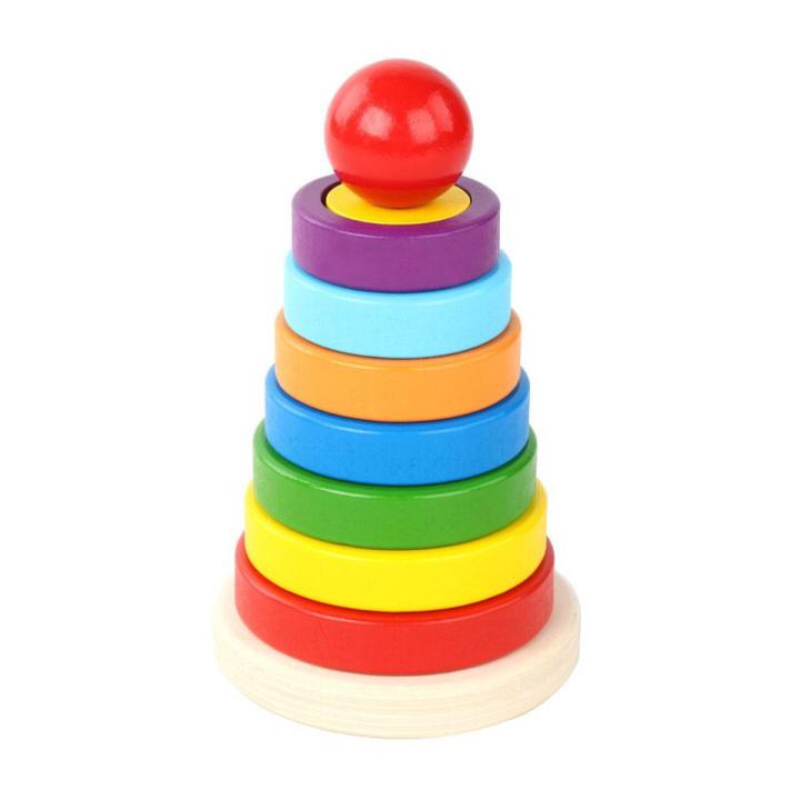 Wooden Puzzle Kids Toys Rainbow Tower Pyramid Nesting Stacking Shape Games Montessori Early Education Diy Toys for Children Gift