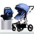 3in1 Foldable Baby Stroller Kids High View Landscap Cart Carriage Pushchair Seat - Blue.