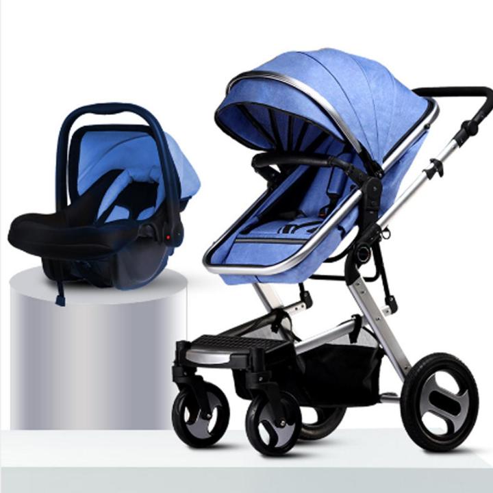 3in1 Foldable Baby Stroller Kids High View Landscap Cart Carriage Pushchair Seat - Blue