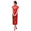 Women Short Sleeve Chinese Cheongsam Banquet Midi Dress.