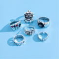 6PcsPunk stylerings Unique design Gift for him -platedcolor rings Emo fashion accessory Couples jewelry set Men's jewelry set for Nightclubs and parties Gothic fashion enthusiastsand billiards. 
