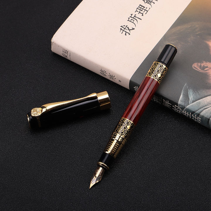 Luxury Business Fountain Pen Extra Fine Nib Classic with Converter Blue/Black Replaceable Cartridge, Metal Material Writing Pens
