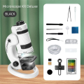 Kids Science Microscope Kit Spare Parts Accessories 60-180X Educational Mini Pocket Handheld Smart Phone Microscope with LED Light White+Black. 