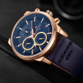 NAVIFORCE NF9148 Navy Blue PU Leather Chronograph Watch For Men - RoseGold & Navy Blue. 