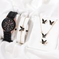 Luxury 5pcs Handwatch Set with Butterfly Necklace Earrings Bracelet Quartz WristWatch for Women. 