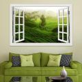 3D Window View Green Landscape wall sticker Removable Tea Garden Wall Stickers Mural Art Sticker Poster and prints. 