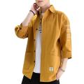 Japanese Style Casual Jacket Men Short-sleeved Shirt Men's Japanese Style Casual Cargo Shirt Coat with Turn-down Collar Three. 