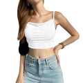 Women Tie-up Tank Tops, Adults Backless Solid Color Boat Neck Spaghetti Strap Crop Tops. 