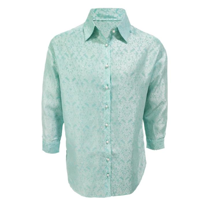 Sky Blue Silk Long Sleeve Shirt For Women