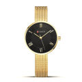 CURREN 9020 Golden Mesh Stainless Steel Analog Watch For Women - Black & Golden. 