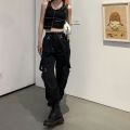 Gothic Cargo Pants Women Black High Waisted Pants Hippie Streetwear Kpop Oversize Mall Goth Trousers For Female BQ.