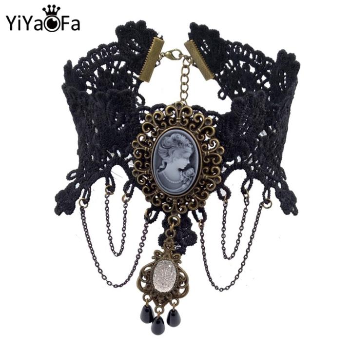 YiYaoFa Choker Necklace Gothic Jewelry Vintage Lace Necklace Pendant Women Accessories False Collar Statement Necklace GN-22