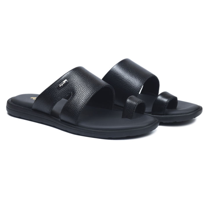 Apex Black Leather Sandal for Men