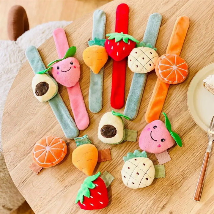 Cute Fruit Plush Clap Circle Toy Pineapple Strawberry Avocado Orange Hand Clap Ring Slap Bracelet Ki Gifts Cartoons