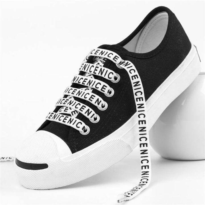 LSGS 1Pair New Letter Printed Laces 1CM Width120CM Length Canvas Sneakers shoelaces Cotton Flat Rope Shoe Laces Sport Running Strings