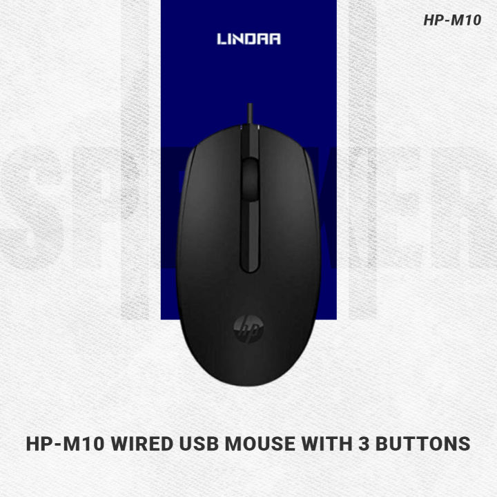HP-M10 Wired USB Mouse with 3 Buttons High Definition 1000DPI Optical Tracking and Ambidextrous Design