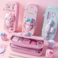 Sanrio Pencil Case Kawaii Hello Kitty Cinnamoroll Melody PU Large Capacity Pencils Bag Pouch Pen Case School Supplies Stationery. 