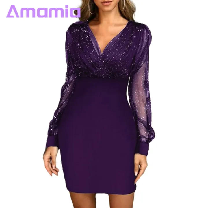 Mesh%20Splicing%20Dress%20V%20Neck%20Mesh%20Patchwork%20Evening%20Dress%20for%20Party%20Prom%20Women%20Dress%20-%20Image%203