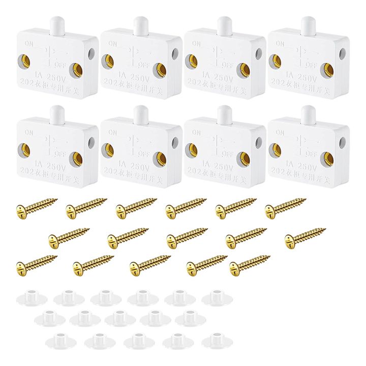 ZOROOM 8 Pieces Cabinet Lamp Switch Automatic Door Switch Contact Switch for Wardrobe Applicable to 12V 24V 110V(White)