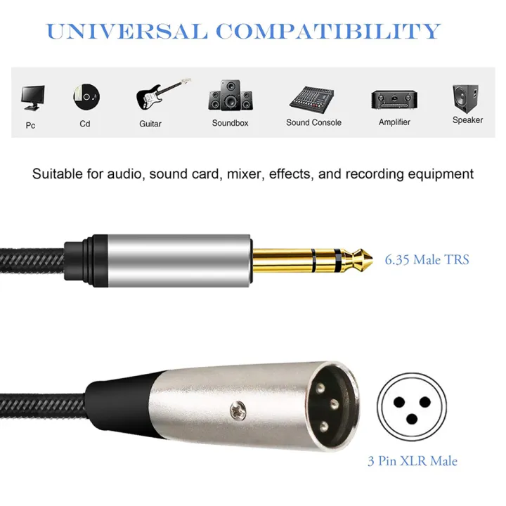 Nku%20XLR(3-pin)%20To%201/4%20Inch%20Jack%20TRS%20Cable%206.5mm%20Male%20To%20XLR%20Male%20Stereo%20Balanced%20Cable%20Interconnect%20Cord%20for%20Guitar%20Speaker%20Mixe%20-%20Image%203