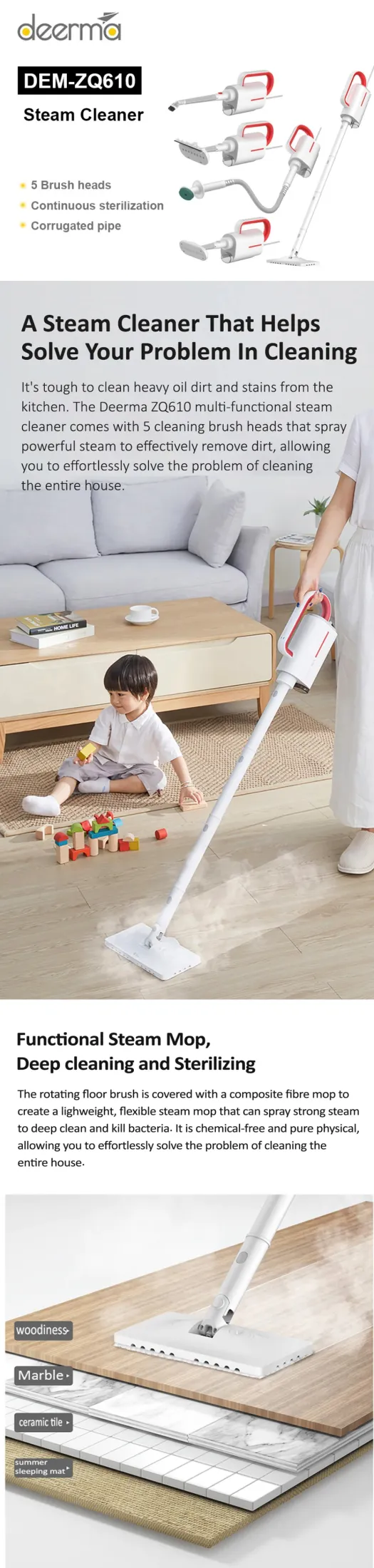 Xiaomi Deerma DEM-ZQ610 Multifunctional Handheld Steam Cleaner