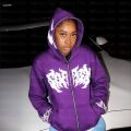 Y2K Harajuku Retro White Oversized Sweatshirt Loose Demon Spider Web Zip Up Hoodie Gothic Grunge Long Sleeved Hooded Jacket Tops.