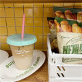 Copyright Korean style niche cartoon dog summer coffee plastic straw large capacity portable cup.