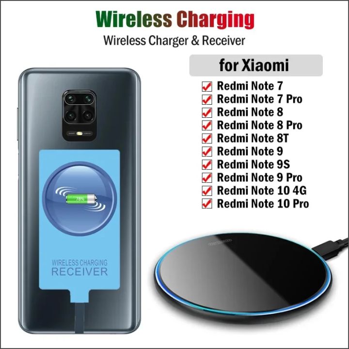 Qi Wireless Charger Receiver for Xiaomi Redmi Note 9S 10S 11S 9 10 11 12 13 Pro Plus Wireless Charging Adapter Type-C Connector