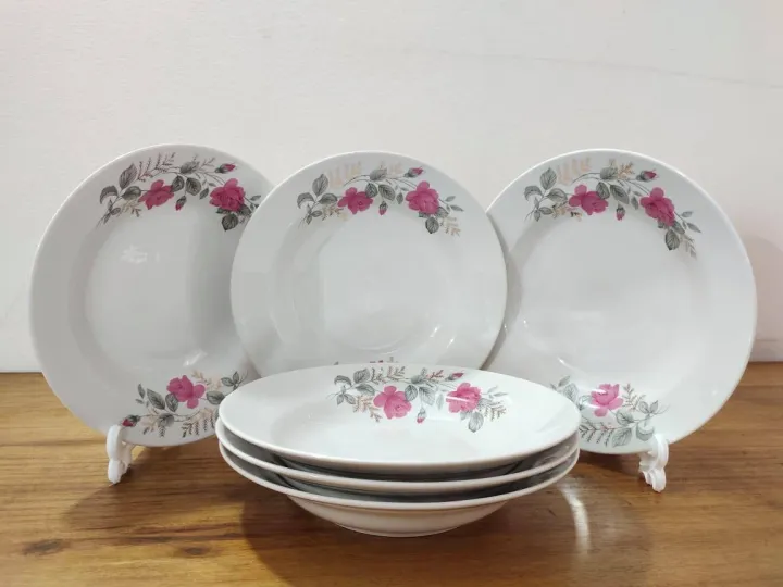 6%20Pcs%20Ceramic%20Flower%20Print%20Dinner%20Plate%20Set%209"Inch%20,%20Deep%20Rice%20Dinner%20Plate,%20White%20Color%20Wikth%20print.%20Microwave%20oven%20save,Dishwasher%20Save,Dining%20Plate%20Set.%20CD:M00%20-%20Image%204