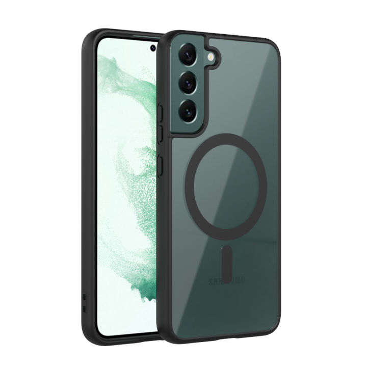 For Samsung Galaxy S22 Plus 5G Mobile Cover MagSafe Compatible Shockproof Transparent Slim Fit Wireless Charging supported Frosted Border Phone Back Case Mobile Cover