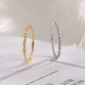 Zircon thin hoop ring, delicate luxury small diamond ring, engagement proposal, sweet wind row diamond gold-plated thin finger ring. 
