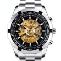 1pc Men Business Casual Skeleton Automatic Mechanical Watch Fashion Luminous Steel Band Mechanical Watch. 