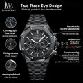 LouisWill Men's Quartz Watch Fashionable Watch Multi-function True Three Eye Watch Six Needle Moon Phase Waterproof Luminous Watch Steel Band Watch Sports Waterproof Watch With Calendar. 