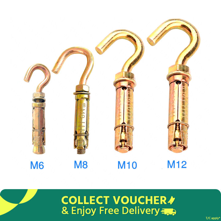 Royal Hook Bolt Metal Anchor Wall Plug Rawl Kit M6 M8 M10 M12 Number 11 14 16 20 Diameter Yellow Zinc Color