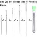 75 Large Eye Stitching Needles - 5 Sizes Big Eye Hand Sewing Needles in Clear Storage Tube for Stitching, and Crafting. 