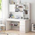RK Modern Home Office Desk with Storage Shelf, Writing Desk Study Table Workstation with Hutch and Bookshelf, Wood Computer Desk with Drawers and Shelves. 