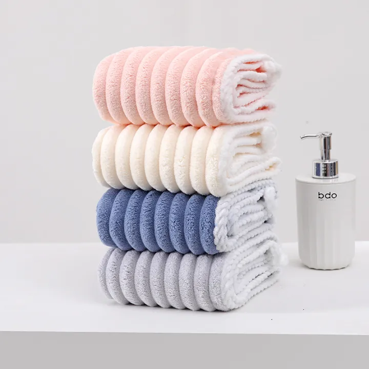 Household%20candy%20strip%20velvet%20coral%20velvet%20Gaoyang%20towel%20bath%20towel%20shower%20cap%20set%20thickened%20absorbent%20non-shedding%20three-piece%20set%20-%20Image%204
