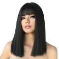 Temperament wig female medium long straight hair tail a cut black synthetic high temperature silk whole head cover.