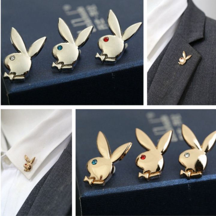 Rabbit Son Men's Suit and Shirt Collar Pin Brooch, Alloy and Stone