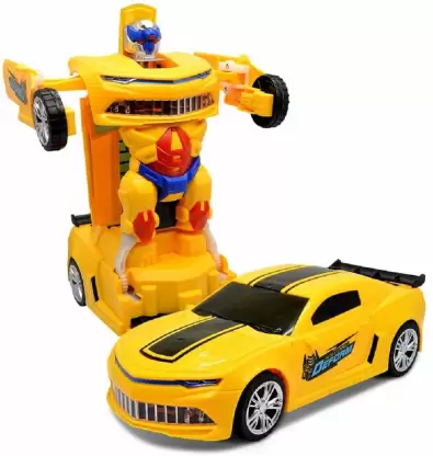 Transforming Robot Car, One Button Deformation Car Robot Toy with Realistic Race Car Sounds, LED Lights and 360 Degree Rotating Bump and Go Robot Function,Deform sports car