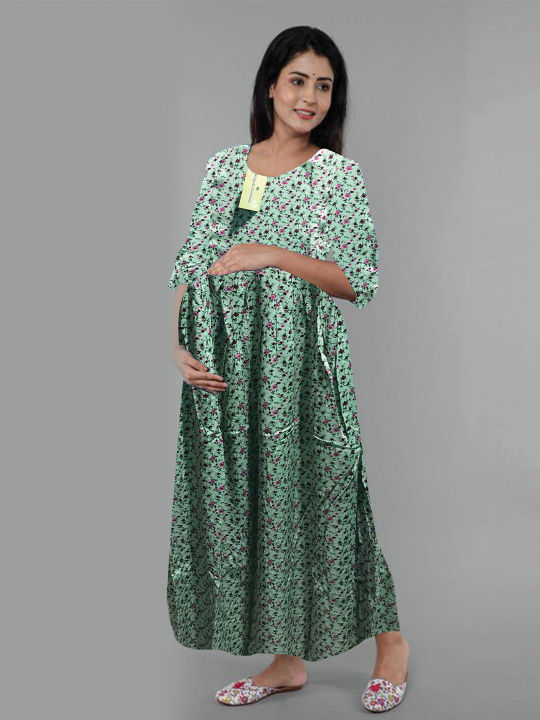 Linen%20Double%20Zipper%20Brest%20Feeding%20Maternity%20Kuchi%20Maxi%20For%20Women%20-%20Image%207
