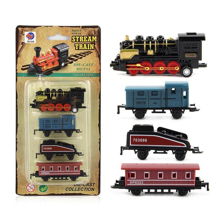 【Happy baby toy store】Die-casting 1:60 Toy Simulation Retro Steam Inertial Back Car Model Train Children's Educational Toy Boy Gifts