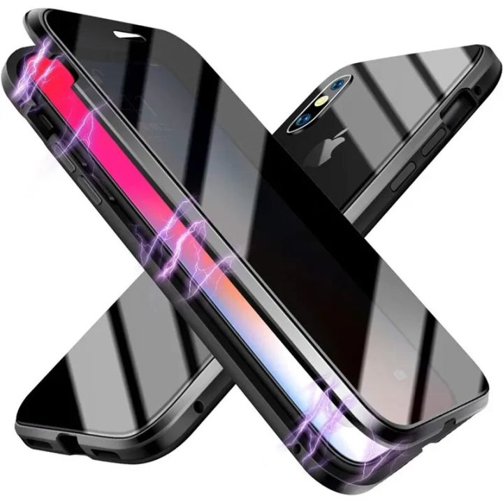 Anti Peeping Magnetic Double Privacy Metal Glass Case for IPhone 11 12 13 14 15 Pro Max Mini XS XR X 8 7 Plus SE 3 Antispy Cover