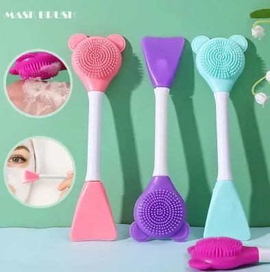 1Pcs Double Head Facial Mask Brush Silicone Bear Applicator Spoon Spatula Stirring Stick Women Skin Face Cleansing Care Home Makeup Tools