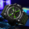 SANDA Three Screen Multifunctional Timing Watch Outdoor Waterproof Night Light Men's Watch SD3366-3. 