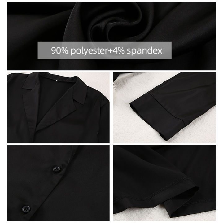 Low%20Cut%20Fashion%20Pajamas%20Set%20For%20Women%20Loose%20Casual%20Long%20Sleeve%20Trouser%20Suits%20Solid%20Satin%20Silk%20Female%20Home%20Fitted%20Tops%202-Pce%20-%20Image%206