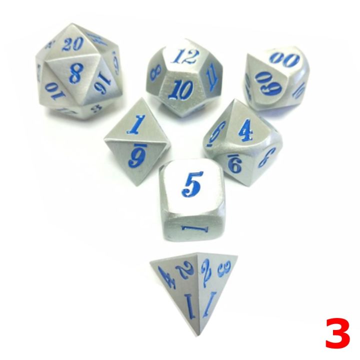 7pcs/set Polyhedral Metal Dice Set RPG T&G Waring Game Dungeons and Dragons Pink Blue Black