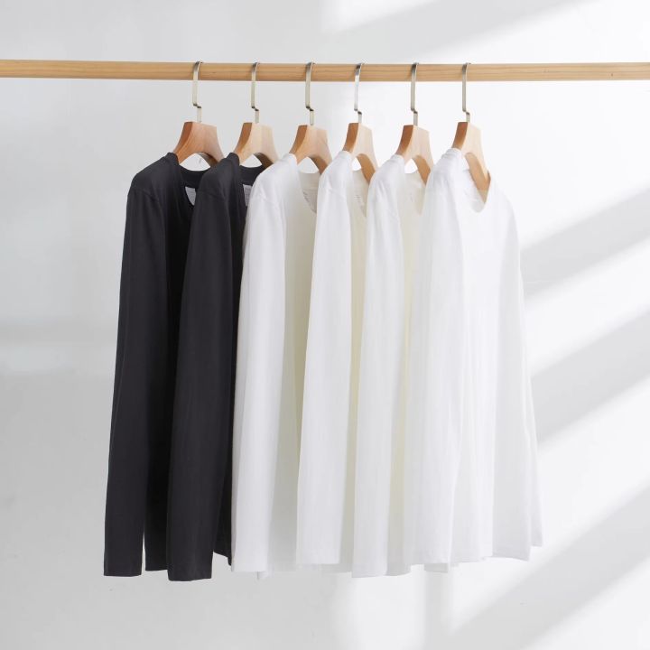 230%20Kedaifa%20Xinjiang%20Cotton%20Long%20Sleeve%20White%20T%20T-shirt%20Heavy%20Loose%20Men's%20and%20Women's%20Inner%20Wear%20Solid%20Color%20All%20Cotton%20Base%20T%20T-shirt%20-%20Image%202