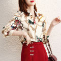 Chiffon Shirt Design Sense Niche New Style Printed Spring and Autumn Long Sleeve Shirt Korean Style Fashion Loose Temperament Top.